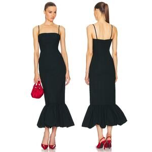 Helsa Faille Midi Dress Ruffle Hem Party Cocktail Elegant Evening Chic Classy S